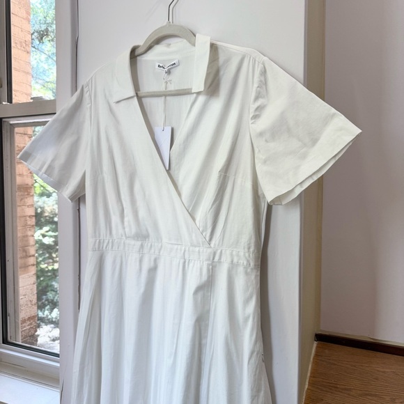 NWT Reformation Isadora Dress Midi Short Sleeve V Neck Slit Cotton White 12 - Picture 4 of 14